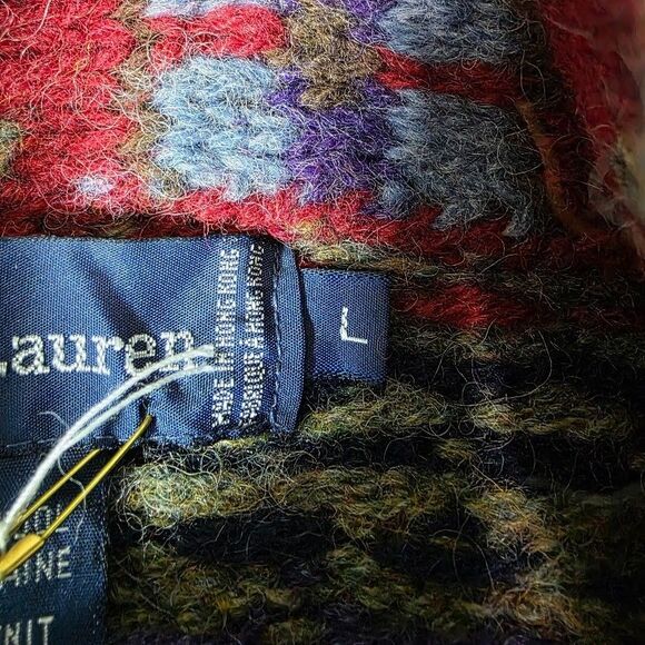 Ralph Lauren 100% Wool Hand Knit Large Sweater Belted Cardigan Shawl Vintage - Picture 13 of 16